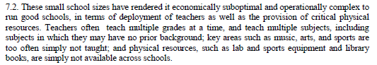 Chapter 7. Small school sizes make it economically suboptimal and operationally complex to run good schools. Factcheck: Statement is not true. ...