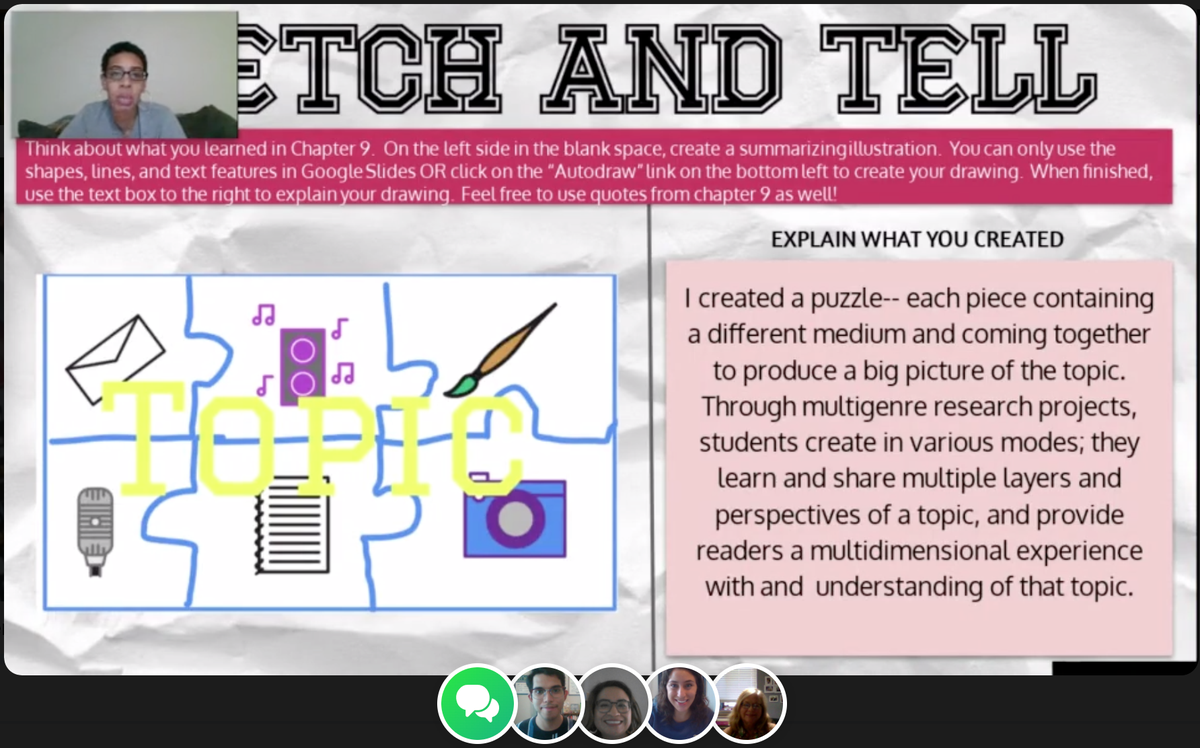 HaloRogers's tweet photo. 🎥💻📖@nisdmsela teachers leveling up their digital skills this week in our #180Daysbookstudy by creating a @eduprotocols Sketch&amp;Tell for ch.9 and sharing it using screen recording on @Flipgrid. Thank you @historysandoval for the template! @KellyGToGo @pennykittle @michellebunn07 https://t.co/wgS73S6KEM