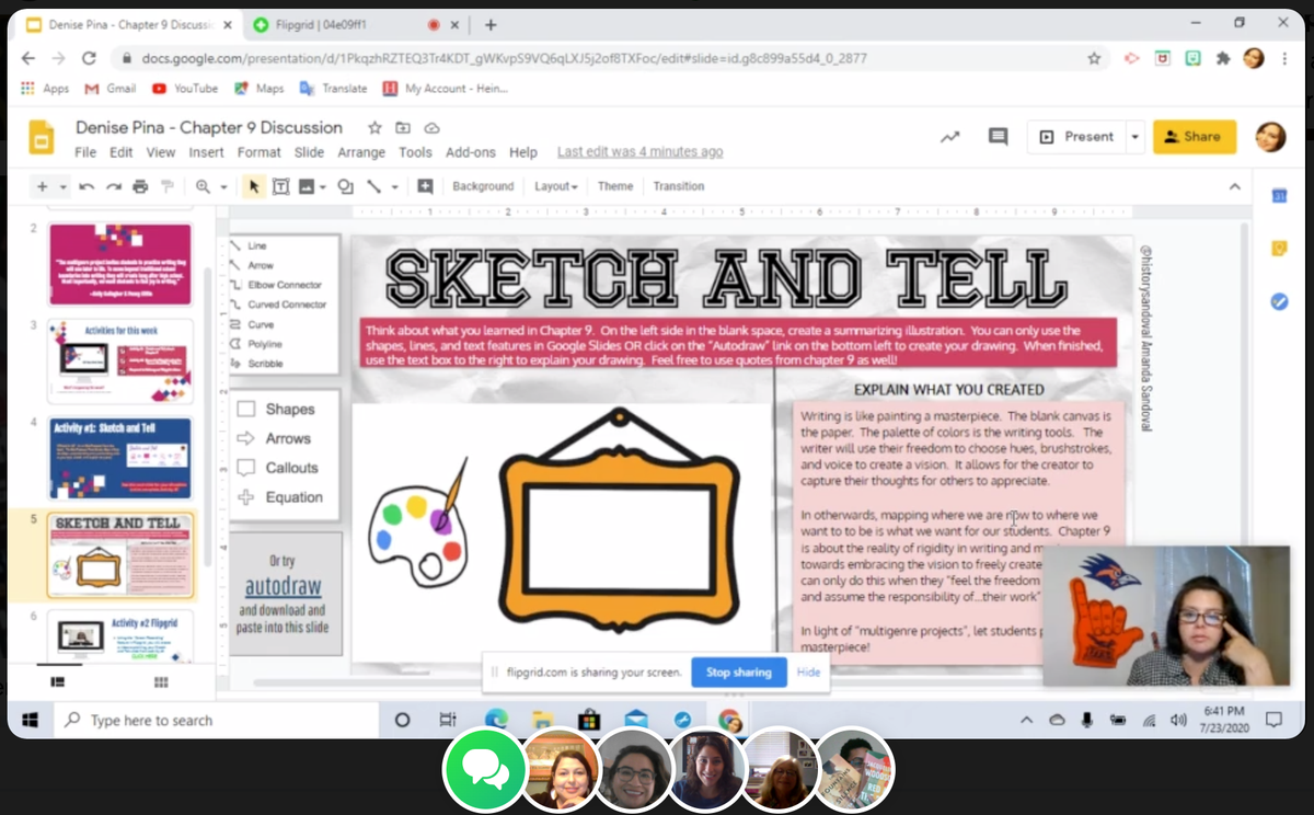 HaloRogers's tweet photo. 🎥💻📖@nisdmsela teachers leveling up their digital skills this week in our #180Daysbookstudy by creating a @eduprotocols Sketch&amp;Tell for ch.9 and sharing it using screen recording on @Flipgrid. Thank you @historysandoval for the template! @KellyGToGo @pennykittle @michellebunn07 https://t.co/wgS73S6KEM
