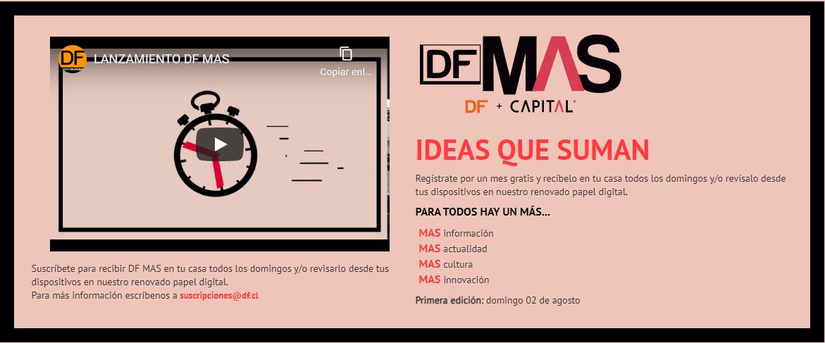 ¡Bienvenida DF MAS!
Nuevo medio multiplataforma que reúne la temática de Diario Financiero con el sello de revista Capital. Más información aquí: anp.cl/noticias/bienv…
<a href="/DFinanciero/">Diario Financiero</a> @revistacapital <a href="/marilyluders/">Marily Lüders</a>