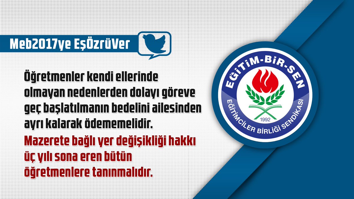 10urhoca's tweet photo. "Meb2017ye EşÖzrüVer" Kendi istekleri dışında göreve geç başlatıldılar ve bu onların suçu değil. Ailelerinden uzakta görevlerini yerine getirdiler. Eş özrü onların en doğal hakkı. https://t.co/6u2GTUSD50