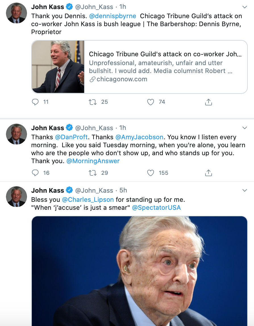 After 2 days of radio silence on Twitter after he lost his P.2 perch, Kass returned to Twitter late last nite with more of his "Woe is me!" schtick. Unsurprisingly, right-wing flat-earthers like  @DanProft and  @dennispbyrne came out of the woodwork to claim Kass was a victim.