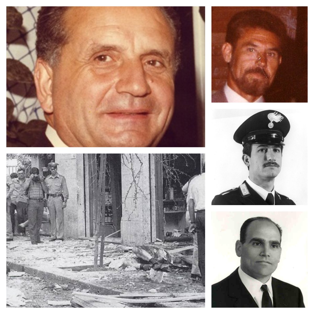 paoloborrometi's tweet photo. Il Giudice Rocco #Chinnici, i due uomini della scorta, il maresciallo dei carabinieri Mario Trapassi e l'appuntato Salvatore Bartolotta, il portiere dello stabile, Stefano Li Sacchi. 
Era il 29 luglio del 1983. 
L’unica cosa che si può fare è non dimenticare. Mai. https://t.co/3wuehCoxng