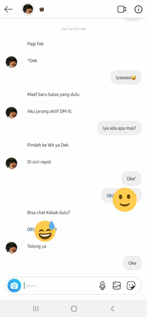 GlhSng's tweet photo. @m_fikris Jujur gw juga pernah di Dm trus di WA juga😂. 
Tapi berhubung Gw orangnya Ya agak cuek, Jadi alhamdulillah nggak sampe kesana". Tpi pas dia minta Nomer wa Gw nggak kepikiran yg aneh", Dipikiran gw yah gw pikir ngajak kerja sama gitu semacem Endorse atau apa gitu ya😂 https://t.co/EzikEUJfiZ