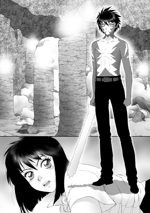 オイラの単行本「かごめかごめ」から
台詞フキダシ擬音無し絵その,49
ほとんどのページに悪あがき修正をしています

地下世界が楽しくて暴走気味に描いてたけど学校の地下にこんな空洞あったら大変だよ〜でも、立入り禁止だったけど出身小学校にも凄いのあったな…戦時中の防空壕だったらしい(^^;; 