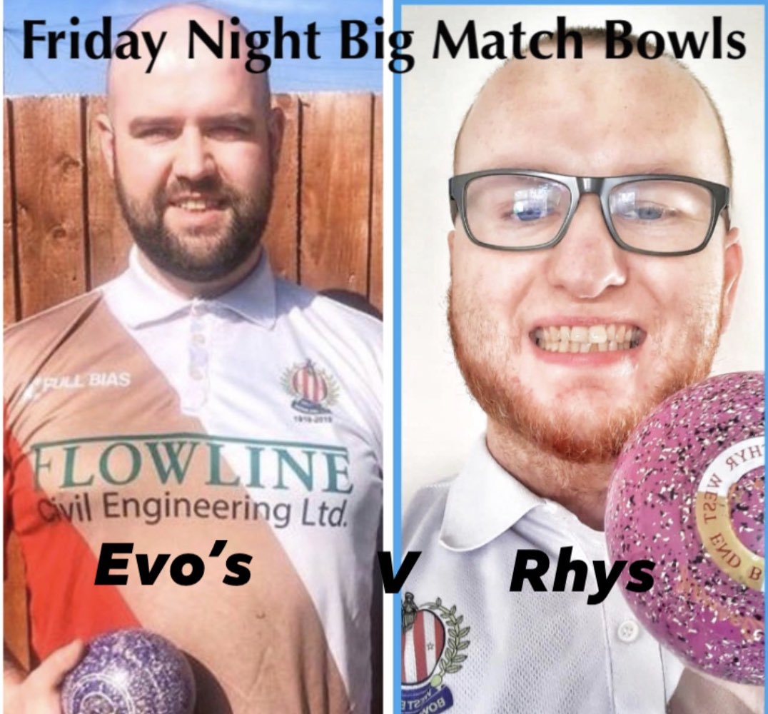 WestBowls's tweet photo. Coming soon at @WestBowls 

This Friday 

@EvansJonny5 “the powerful”
V
@RhysDavies3 “the rider” 

6pm - a bowls battle for the ages!

☀️🍺👌🏻 https://t.co/gZw6ipP8Zr