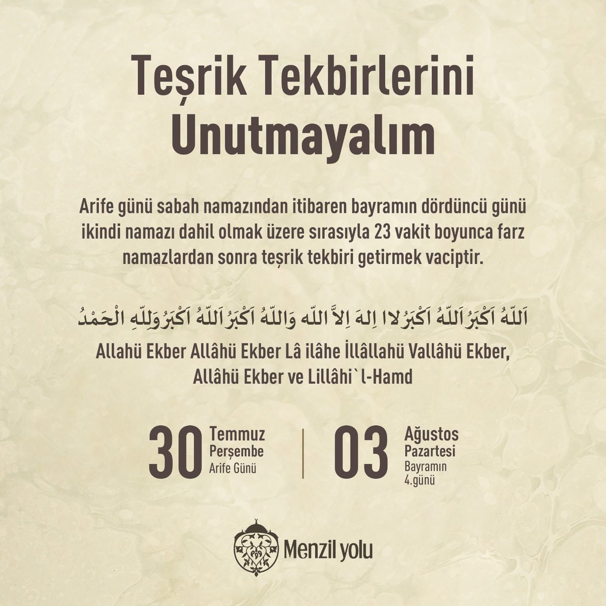 Teşrik Tekbirlerini unutmayalım!