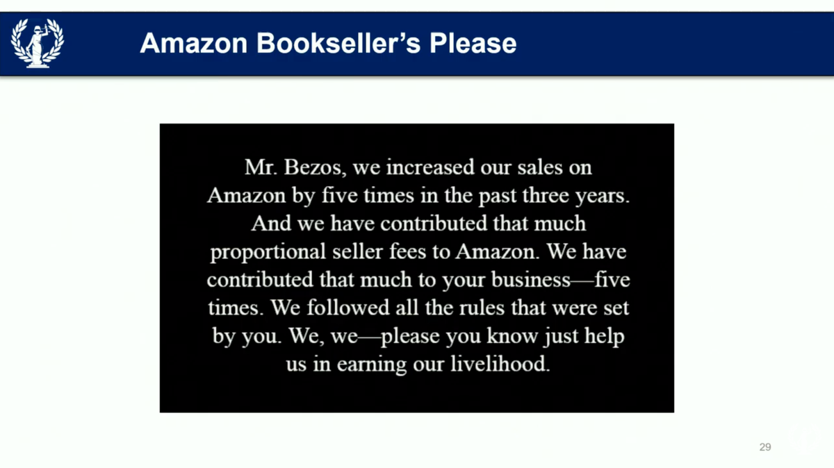 Questioning from  @RepLucyMcBath concludes powerfully with a plea from the throttled bookseller directly to Bezos  #BigTechOnBlast