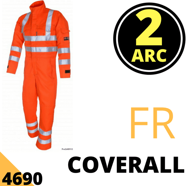 Arc flash or arc rated (AR) flame resistant (FR) coveralls.