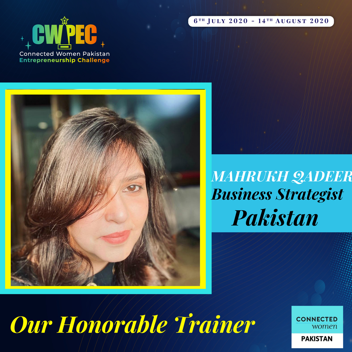 pakistan_women's tweet photo. Introducing our Business strategist- Mahrukh Qadeer! 😄

With a lifelong passion for entrepreneurship, Mahrukh Qadeer founded Co-Wired, a communal workspace, in Lahore, Pakistan. 

https://t.co/CCT2okunoD

#CWPK #CWPEC https://t.co/HiAunXCERW