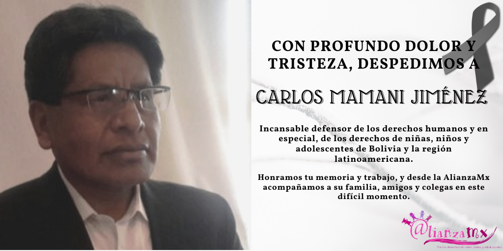 Profunda tristeza nos invade la partida del gran compañero y defensor Carlos Mamani.
Seguiremos tu camino y ejemplo en la defensa de los derechos de NNA en la región latinoamericana.
#ECOJóvenesBolivia 
<a href="/JuliaSVelasco/">Julia Velasco</a> <a href="/tejiendoredesi/">Tejiendo Redes Infancia</a> <a href="/CoalicionBol/">Coalición Boliviana</a> #RedesInfancia