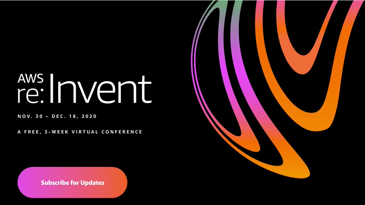 AWS re:Invent 2020 will be a free, three-week long, virtual conference. November 30th to December 18th. Register your interest today. reinvent.awsevents.com