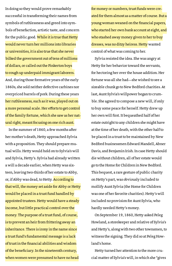 18/ "When women were presumed to have no head for money, trust funds were created for them as a matter of course. But a young woman weaned on financial papers, who started her own bank account at eight, who stashed away money given to her to buy dresses, was no ditzy heiress."