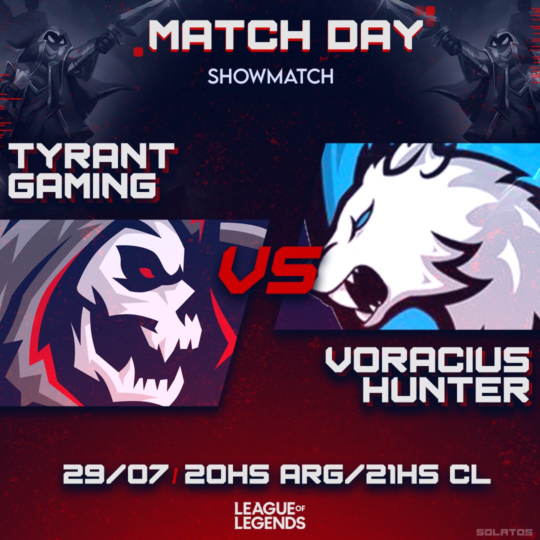 TyrantGamingLAS's tweet photo. Hoy tenemos un showmatch organizado por @ghypercube 
VS @huntervoracious 
Los esperamos en el chat #GoTYR 
https://t.co/MYtwOAZY2D 
#Twitch #showmatch #LeagueOfLegends #esports #gaming 
Imágen por: @SolatosD https://t.co/qrjG311JLO
