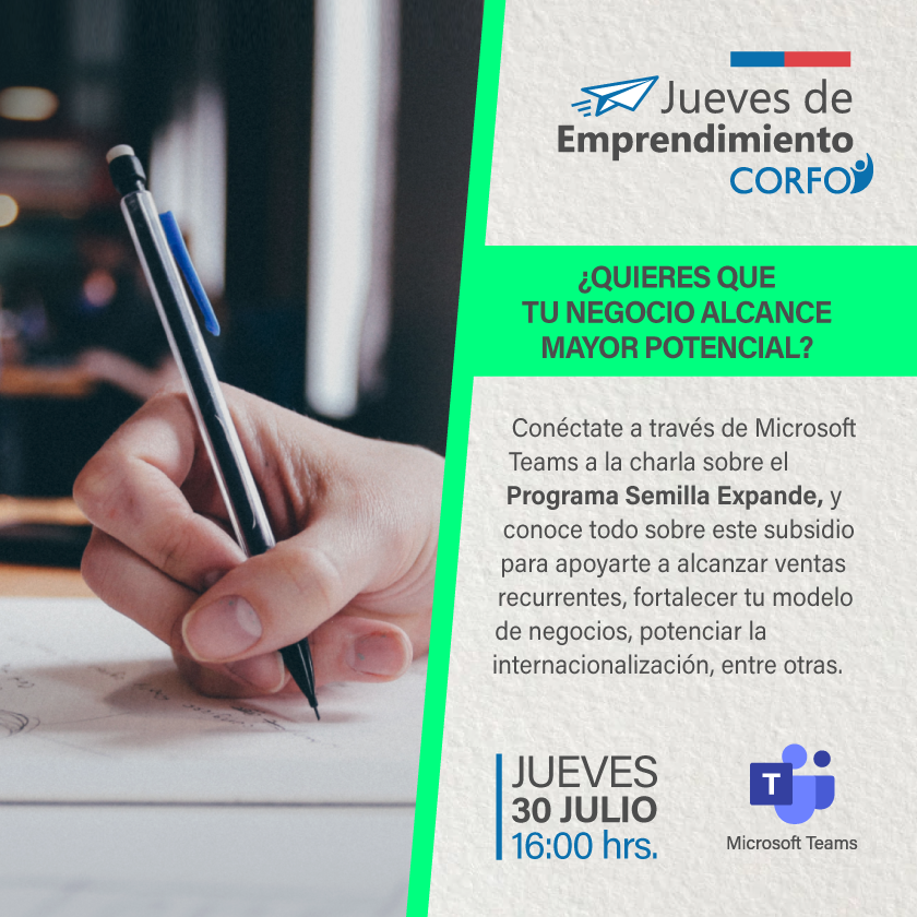 Corfo's tweet photo. Mañana 30/07 no te pierdas la charla sobre el programa #SemillaExpande y conoce las alternativas que ofrece este subsidio para ir en apoyo de tu negocio. ¡#Internacionalización, modelo de #negocios y aumento de #ventas y más! ¡Participa! https://t.co/EdTcWvVj2j https://t.co/F5hAaQTZBR