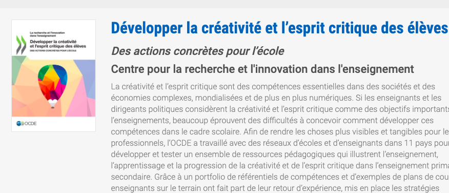 RIRE_CTREQ's tweet photo. [Veille] Développer la créativité et l’esprit critique des élèves: des actions concrètes pour l’école (Centre pour la recherche et l'innovation dans l'enseignement) @OECDEduSkills 

https://t.co/VKyZBcWx5S https://t.co/0GeKvlJchk