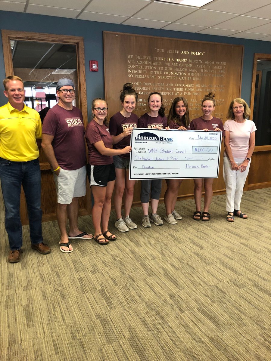 HorizonBank's tweet photo. We didn't get to have our annual community appreciation picnic this year but we thought our helpers, the Waverly student council, deserved their donation anyways! They are great help year in and year out and we couldn't have our picnics without their help!  See you all next year! https://t.co/oTyLkVu7Dh