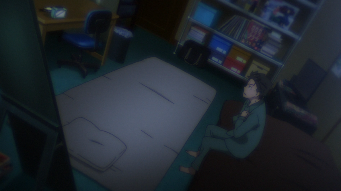 It's not often that anxiety is depicted in anime, and much less so in a good, tactful way. Subaru has certain trigger phrases (related to school), and the directing emphasizes a pain in his head and heart, taking deep breaths as he watches the clock tick away to calm himself.