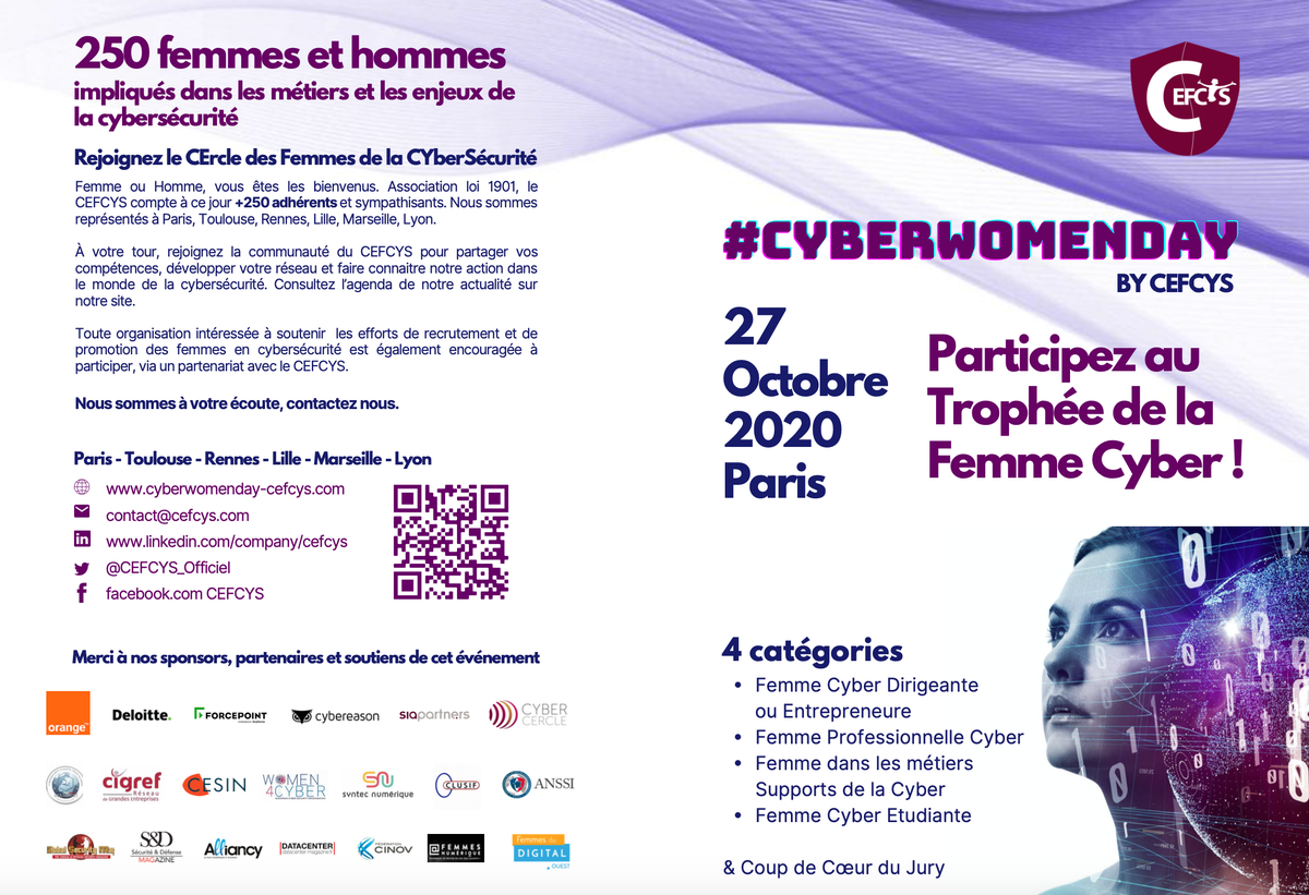 CEFCYS_Officiel's tweet photo. Ouverture des candidatures pour le #trophée de la #femme cyber qui se déroulera le 27 octobre sous la haute bienveillance de la marraine de l'évènement, Madame @GabrielMariya 
Voici le lien pour candidater ou pour nominer une #cyberwomen: https://t.co/COf4gXcmyg 

@CyberWomenDay https://t.co/yomzRVcvwx