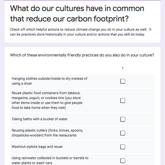 MsCSawh's tweet photo. Culturally relevant pedagogy + math + climate change. Ss collected data on their cultural practices that already reduce their carbon footprint. Then they graphed &amp;compared how much they have in common across their various backgrounds @TDSB_ConEd @LC3_TDSB #inclusive #summerschool https://t.co/haoxadQwYH