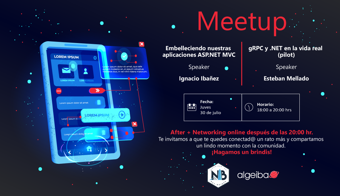 somosalgeiba's tweet photo. ¡Solo falta un día para la Meetup!, vení y conocé las alternativas que están marcando terreno en el mundo de las comunicaciones entre servicios.
Mañana jueves 30 de julio a las 18:00hrs junto a NetBaires.
Sumate: https://t.co/OG8TzQp8tW
#MeetUP #Algeiba #NetBaires #NET #Apps https://t.co/YmAj9yPZK0