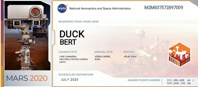 TheRealDuckBert's tweet photo. ๐๐ bye ya'll...i'm off to MARS...don't wait up!! ๐๐ซ๐ ๐ quaaack๐ฆ๐๐ #astroduck #Perseverance #CountdownToMars https://t.co/1lmN0nyvA8