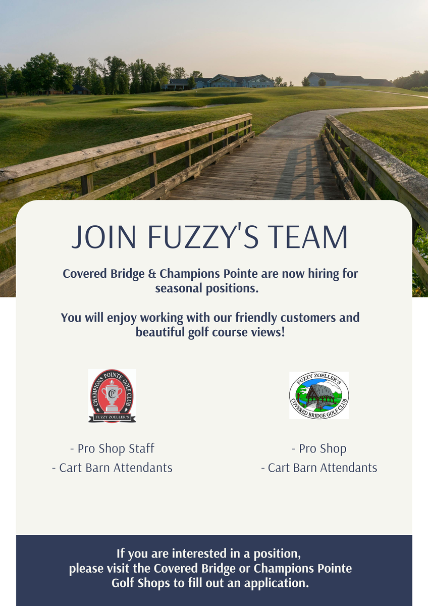 Here's your chance... Join our teams at Covered Bridge &amp; Champions Pointe. Fun work environment, great customers, and beautiful golf views all around.