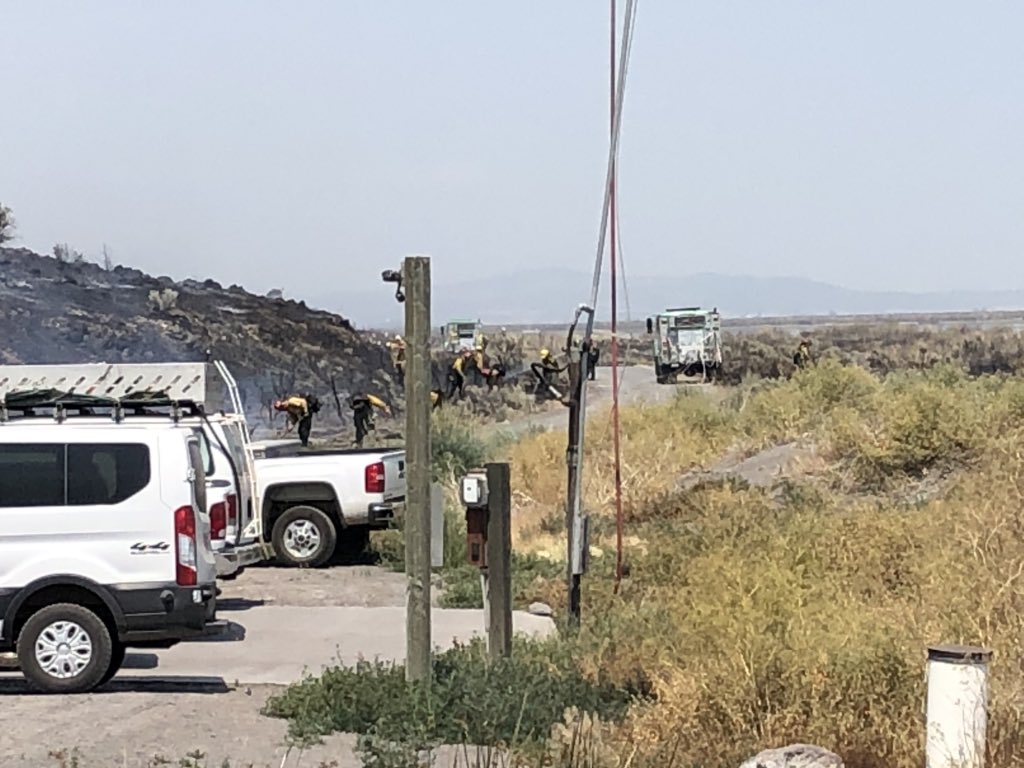 's tweet image. NEWS10 FIRST ALERT FIRE: the Caldwell Fire is now 75,567 acres with 40% containment. There is a red flag warning in affect for this area, and crews say they’re preparing for the possibility of new starts. These crews are mopping up the fire in front of the Lava Beds.