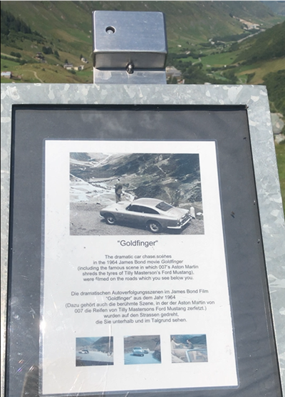 I had a fantastic time today visiting Furka Pass in Switzerland (the location used in Goldfinger). Here's a glimpse of the fantastic view and the sign commemorating the filming.