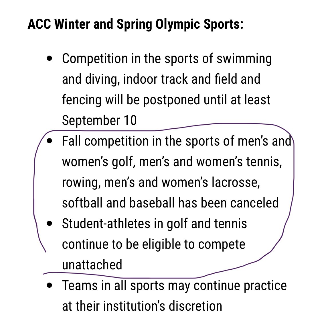 SwingsStudies's tweet photo. BREAKING: ACC men’s and women’s golf canceled for fall. Conference is permitting its golfers to continue competing unattached. https://t.co/cpOFmn28tU