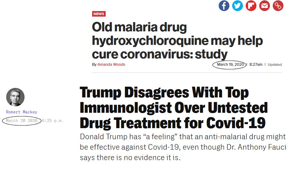  https://nypost.com/2020/03/19/old-malaria-drug-hydroxychloroquine-may-help-cure-coronavirus-study/FROM THE DAY BEFORE TRUMP FIRST MENTIONED IT...