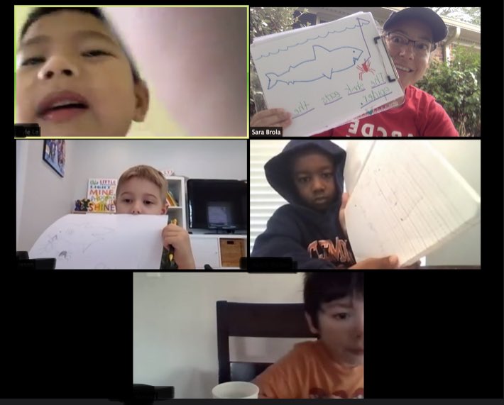 mrsbrolareads's tweet image. I ❤️ Wednesdays at Summer Camp because we do a directed draw and write about it. My 1st group decided the 🦈 should eat ice cream 🍦 but my 2nd group decided it should eat the spider 🕷 that has been sitting behind me all week! 😂 #VBAlwaysLearning @RosemontForest