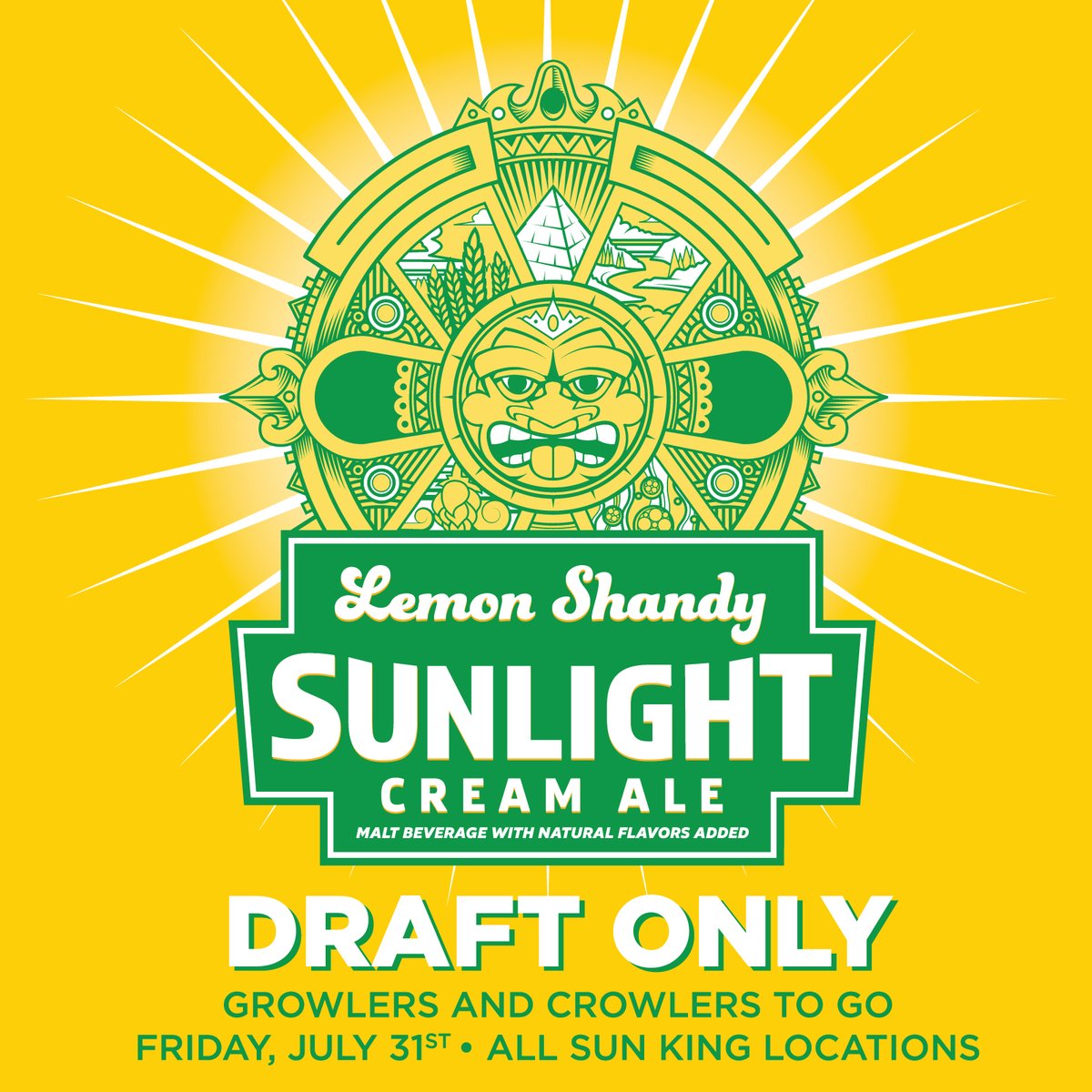 SunKingBrewing's tweet photo. 🍻 Big Release Week at Sun King! 🍻

🍋 No, your eyes are not playing tricks on you! Lemon Shandy Sunlight Cream Ale! The kid brother to big sister Orange Vanilla Sunlight Cream Ale and son of Sunlight Cream Ale. 🍋

Available THIS Friday, July 31st. Crowler•Growlers•Pints https://t.co/VrFTuV5QAY