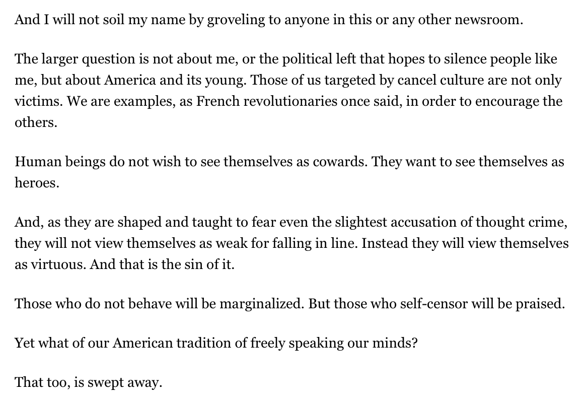 But Kass washes his hands of any responsibility for feeding into the narrative that "social justice warriors," people of color, and Jews are ruining America and need to be stopped.He ends his column once again framing himself as a defiant rebel against "cancel culture."