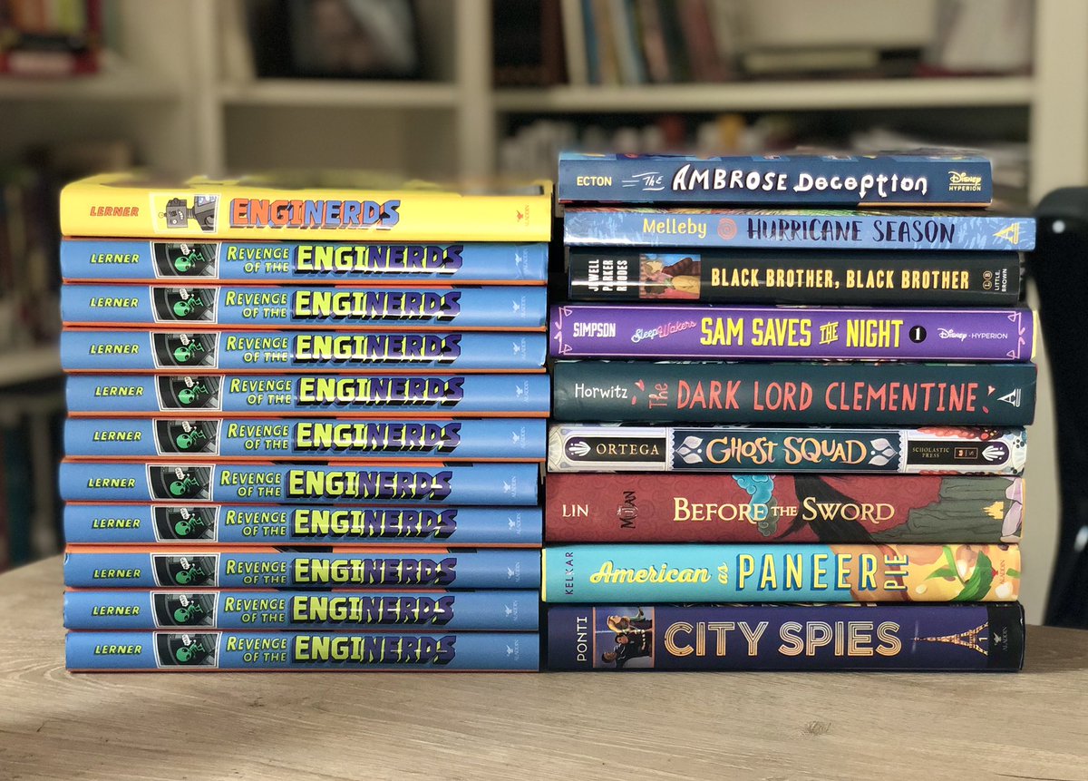 Here’s another #KidsNeedBooks giveaway, featuring some favorite recent MG reads.

(I really did reread my EngiNerds books while writing the 3rd book in the series. Also, all of these copies are signed!)

If you can get these books into kids’ hands, RT/follow to enter to win them!