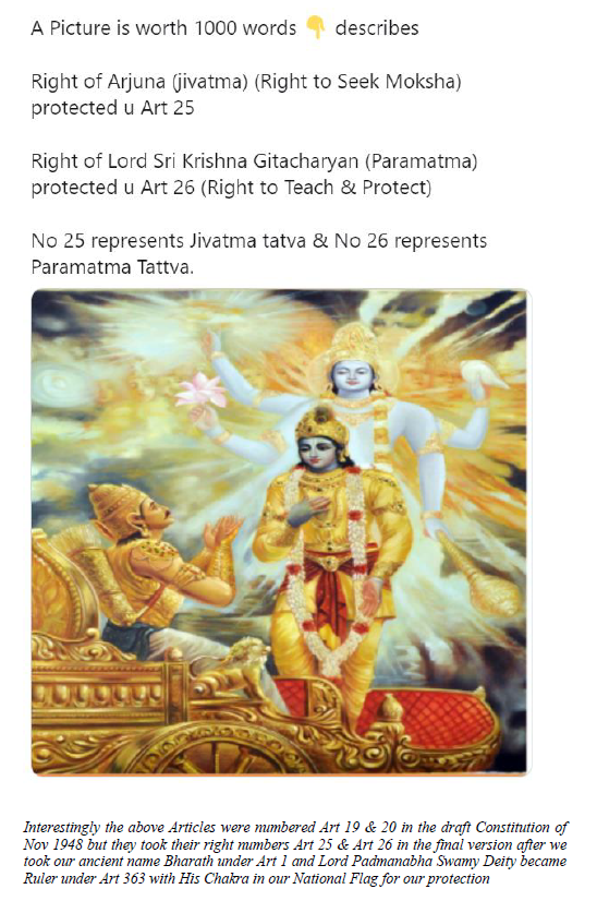 As origin of all Sampradayas Lord Shri Padmanabha Swamy Ruler Citizen Deity's pious purpose of incarnation which is to protect & teach us the path to moksha is protected under Art 26 of our Constitution which is why Art 26 Right is claimed rep to His Excellency  @rashtrapatibhvn