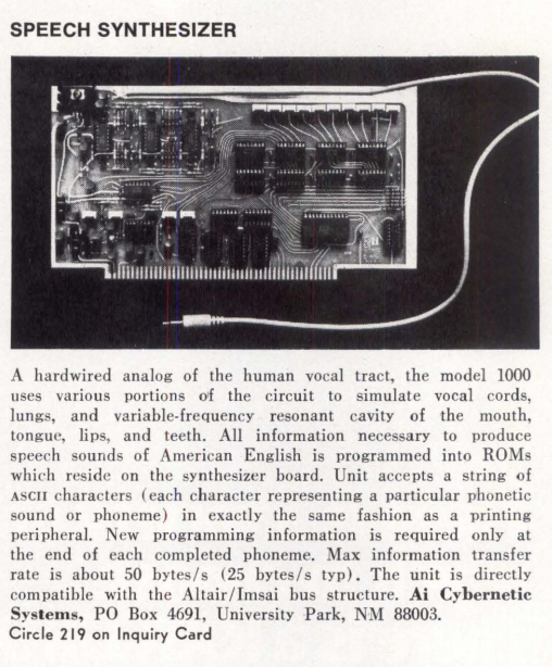 early speech synthesizer card