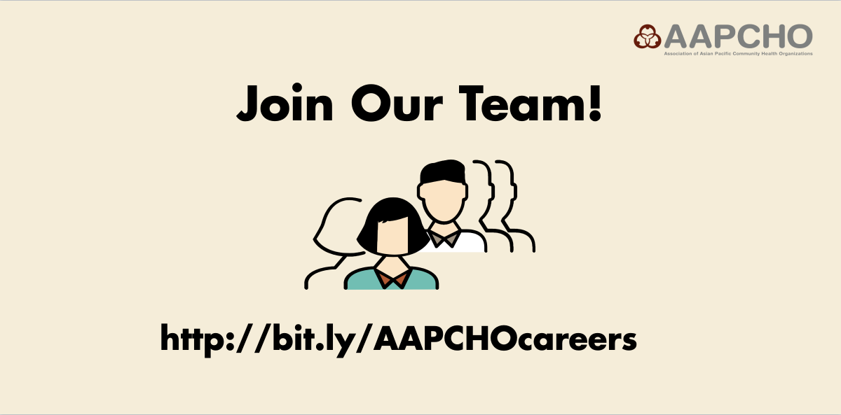 Join our team! We're currently accepting applications for a Program Manager of Training and Technical Assistance. #hiring #AANHPIhealth

Interested or know someone who might be a good fit? Visit bit.ly/AAPCHOcareers to apply or learn more.