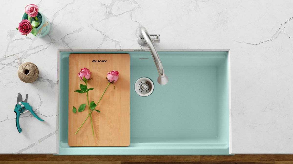 Elkay_USA's tweet photo. Looking for a pop of color? The creamy undertones of our Quartz Luxe sink in Mint Creme help bring serenity to the home. Capturing the coolness of nature and plant life, this pastel pick is paving the way in #homedécor.
#InteriorDesign #Kitchen #KitchenDesign #KitchenInspiration https://t.co/NDsgTHBgfw