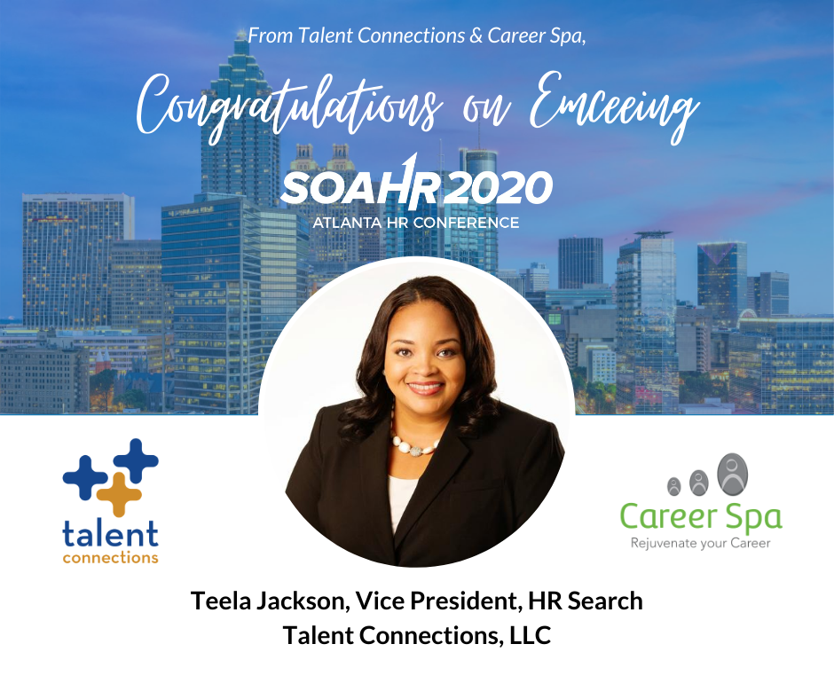 TCRecruits's tweet photo. Congrats to @TeelaJackson, VP of HR Search at Talent Connections, for emceeing #SOAHR2020 next Monday and Tuesday, 8/3 and 8/4! Talent Connections and Career Spa are sponsors for the event, so we’re lucky to have Teela represent us.

More info on SOAHR: https://t.co/wvLVwhRfgl https://t.co/TLhvuxIIEH