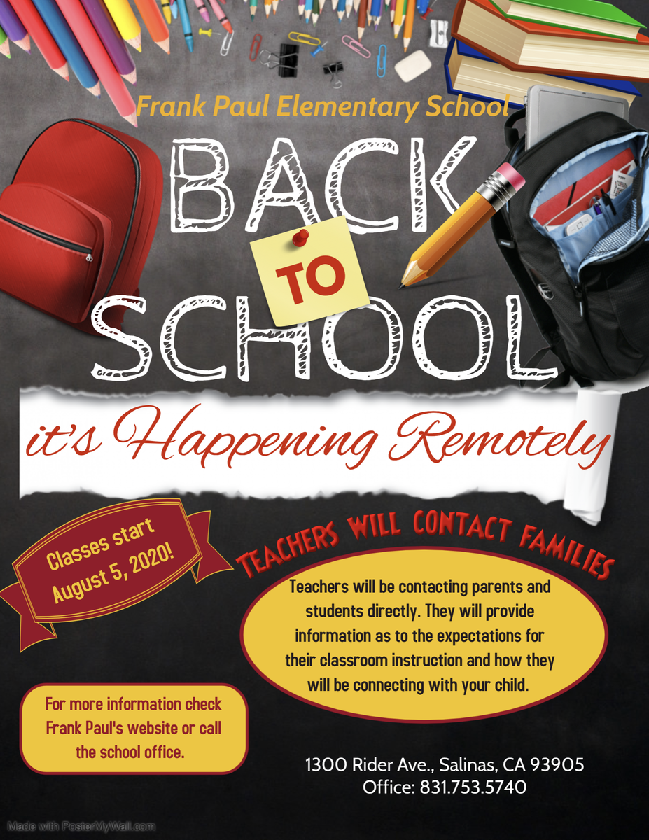 frankpaulriders's tweet photo. On August 5th, classes will begin remotely. We are excited about connecting with OUR students soon! 
Las clases comienzan el 5 de agosto, ¡Estamos emocionados por poder conectarnos con NUESTROS alumnos pronto! 
@frankpaulriders @AlisalUSD @MaextraLilia
 #riderpride #alisalfuerte https://t.co/njM4qyLIQx