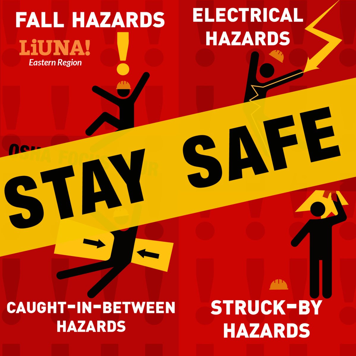 LiUNALocal199's tweet photo. That's it for our spotlight on @OSHA_DOL's #FocusFour hazards.
Be alert on the job: protect yourself AND your brothers & sisters from fall, electrocution, struck-by and caught-in-between hazards.
Work smart & stay #safe, because #safety doesn't happen by accident.
#LIUNA #1u https://t.co/KLOdtcnPq0