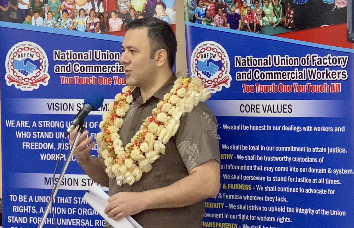 ILOPasifika's tweet photo. Director ILO Pacific @MatinKarimli opens the Fiji national union of factory &amp; commercial workers conference on sustainable development challenges for young people with climate change, depletion of natural resources &amp; labour mobility #betterfutureofwork #BuildBackBetter #teamfiji https://t.co/2ap1ABAAEZ