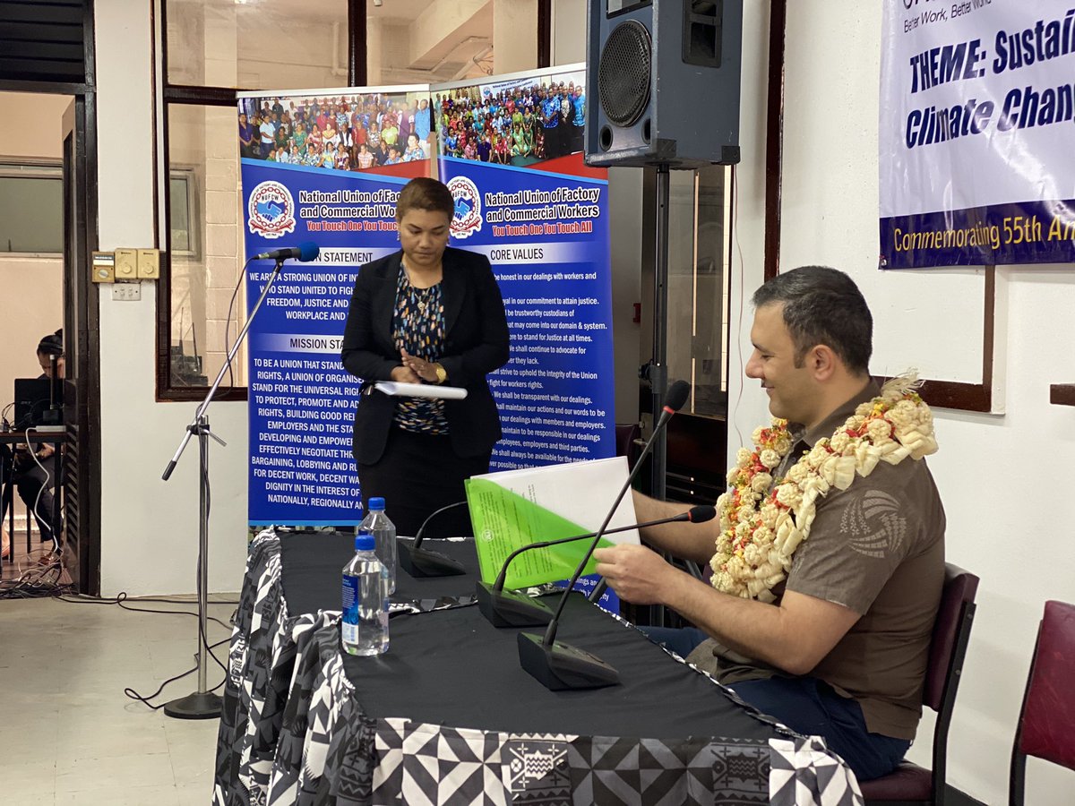 ILOPasifika's tweet photo. Director ILO Pacific @MatinKarimli opens the Fiji national union of factory &amp; commercial workers conference on sustainable development challenges for young people with climate change, depletion of natural resources &amp; labour mobility #betterfutureofwork #BuildBackBetter #teamfiji https://t.co/2ap1ABAAEZ