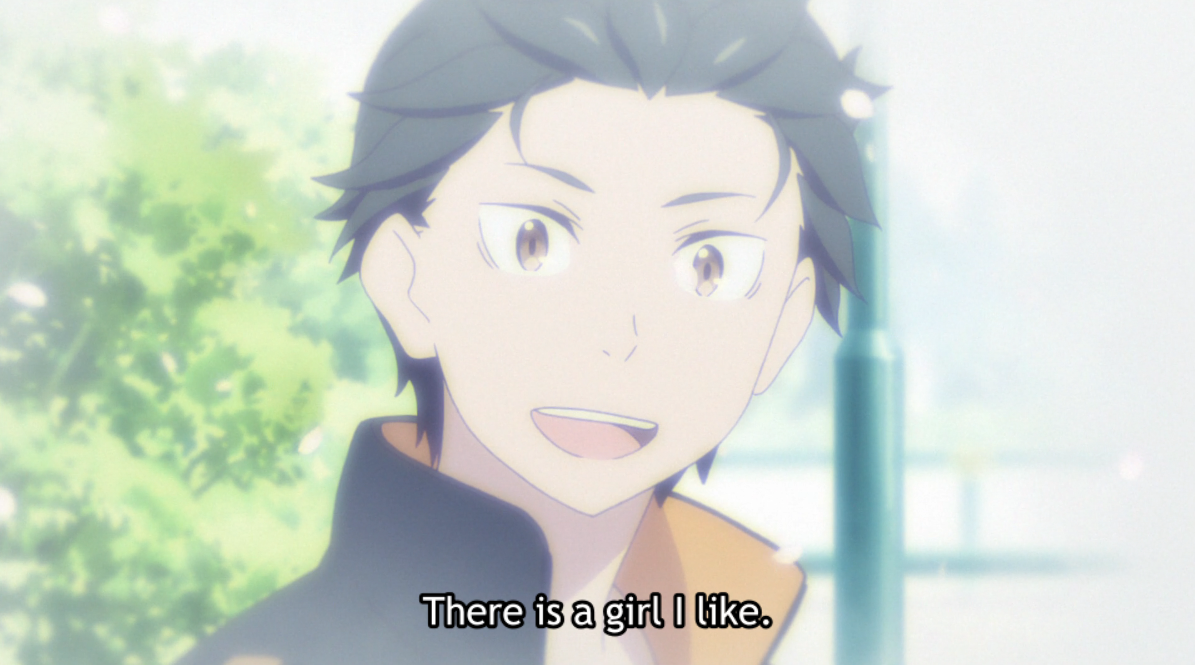 But he's moved past that now, and Emilia, instead of being his objectified heroine, has become his main motivation to become a better person, rather than the special "hero". The mood changes from here as Subaru truly opens up.Also, I adore Re:ZERO's eye reflection close-ups.