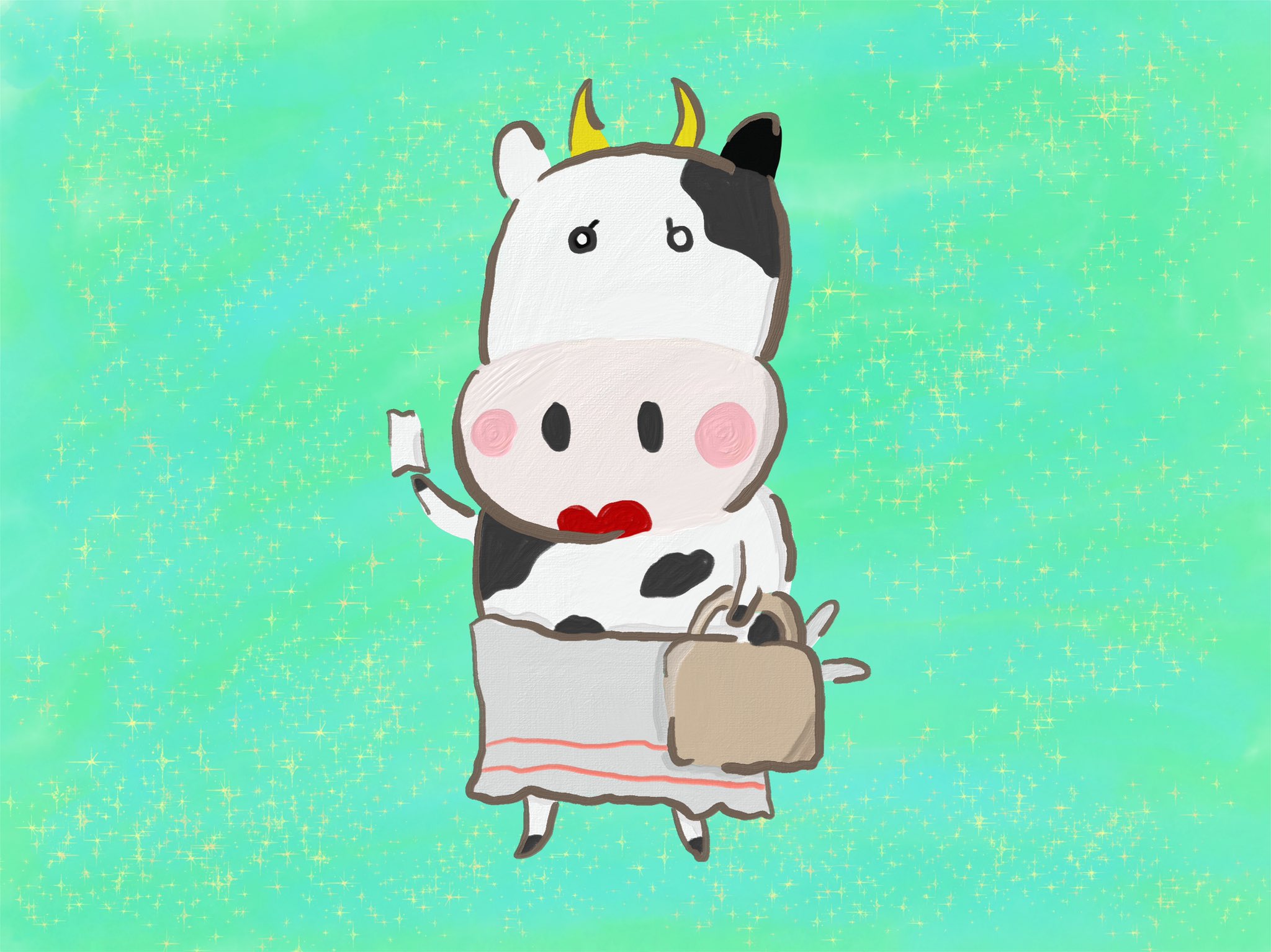 Twitter 上的 Aki かわいい子供 動物イラスト描きます 買い物中のママ牛 アート 絵 Artlife Illust Illustrator Illustration 手描き イラスト イラストレーター 動物 ウシ ママ お母さん 買い物 かわいい 可愛い絵を描く同盟 芸術同盟 イラスト