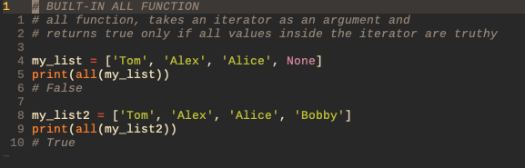 flowfelis's tweet image. Day 18/100 of #100DaysOfPythonTips. Today, we continue with one of the built-in functions again, which is &quot;all&quot;.
#Python #Python3 #pythondevelopers #100DaysOfCode #100daysofpython