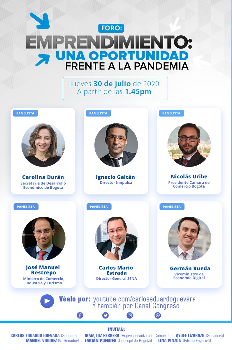 PartidoMIRA's tweet photo. MAÑANA

Foro: Emprendimiento, una oportunidad frente a la pandemia.

En vivo, desde la 1:45 pm, por: https://t.co/1epINXyLOO

Conozca la oferta de entidades que promueven el emprendimiento.

Con: @durandesarrollo @GaitanVillegas @NicolasUribe @jrestrp @EstradaCarlosM @GermanRueda https://t.co/G2EbFcjHRX