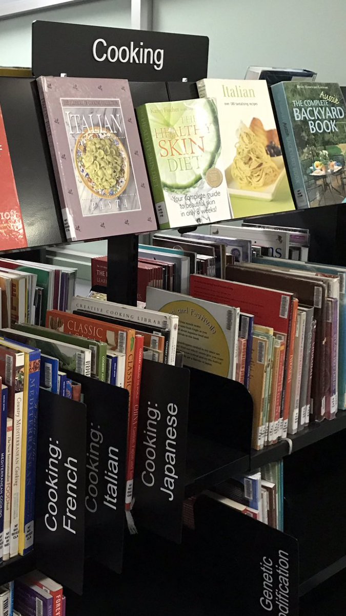 Kevin_Hennah's tweet image. Genrefied Cooking, using Merchandising Libraries signage. #library #libraries #genre #genrefication #librarians #cookery #books #nonfiction #merchandisinglibraries #merchlibs