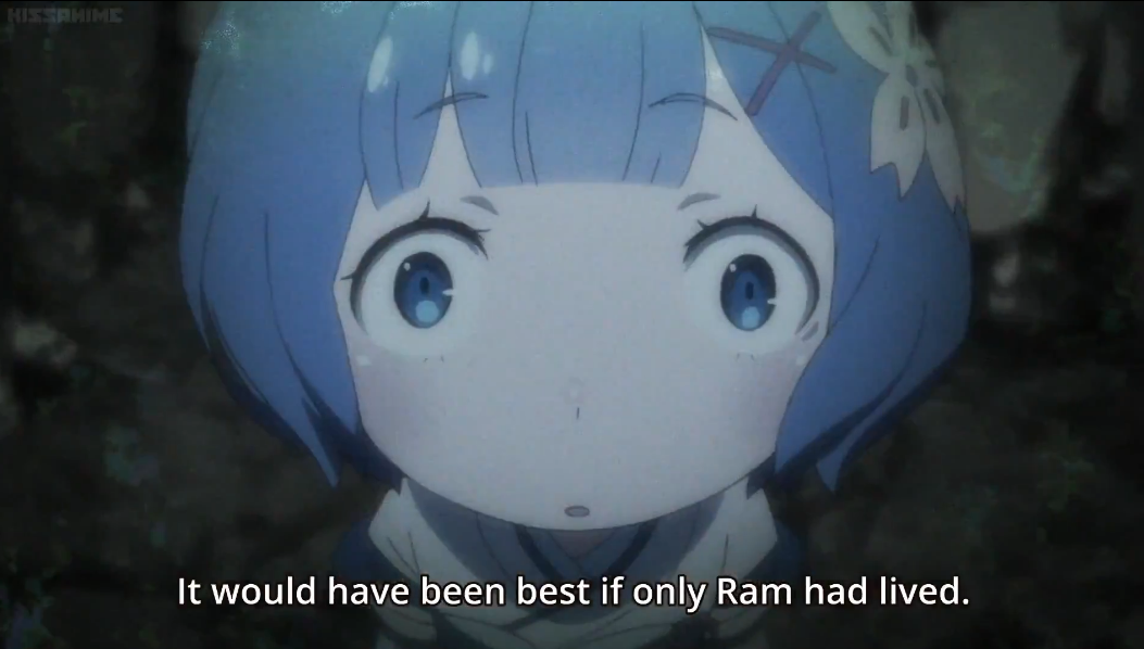 I'd like to take a moment to draw a parallel here with Rem's story, who lived in the shadow of the greater Ram. To emphasize this, the OSTs used are the same as the Rem scenes in Arc 2. While not exactly the same situation, there's really no wonder that these two clicked so well.